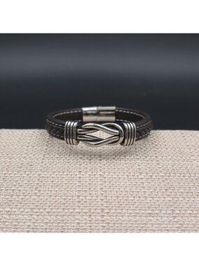 8 Inch Stainless Steel Braided Leather Sailor's Knot Bracelet B1166